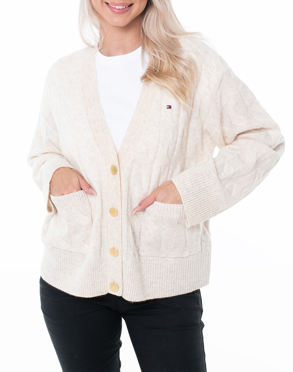 TOMMY HILFIGER SOFT WOOL CABLE CARDIGAN