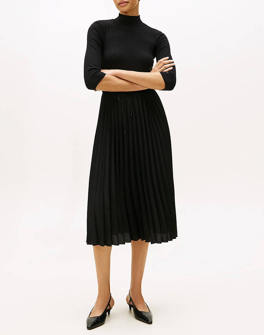 TOMMY HILFIGER SLIM 5X2 RIB MIX MIDI DRS
