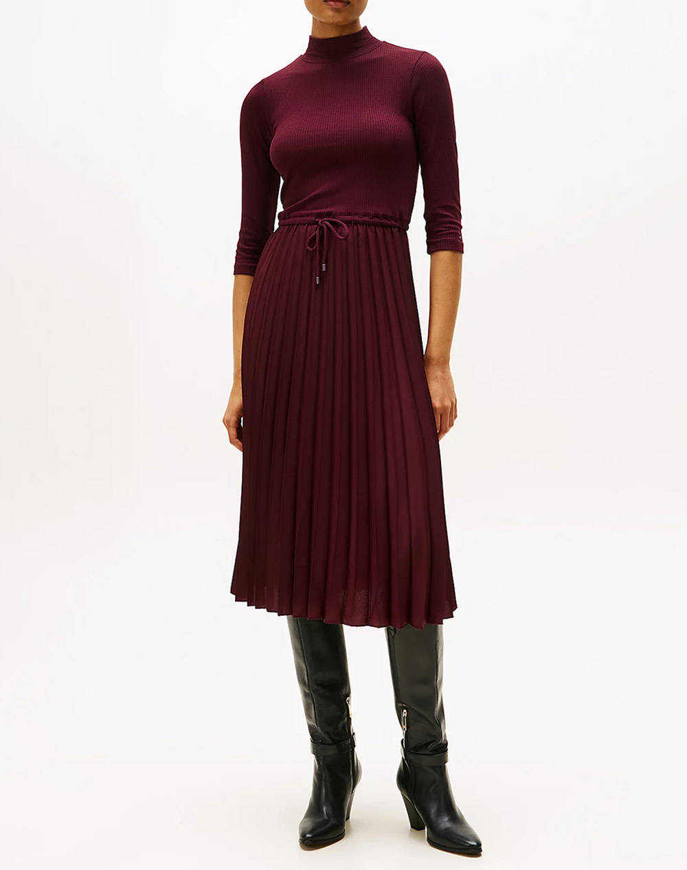 TOMMY HILFIGER SLIM 5X2 RIB MIX MIDI DRS