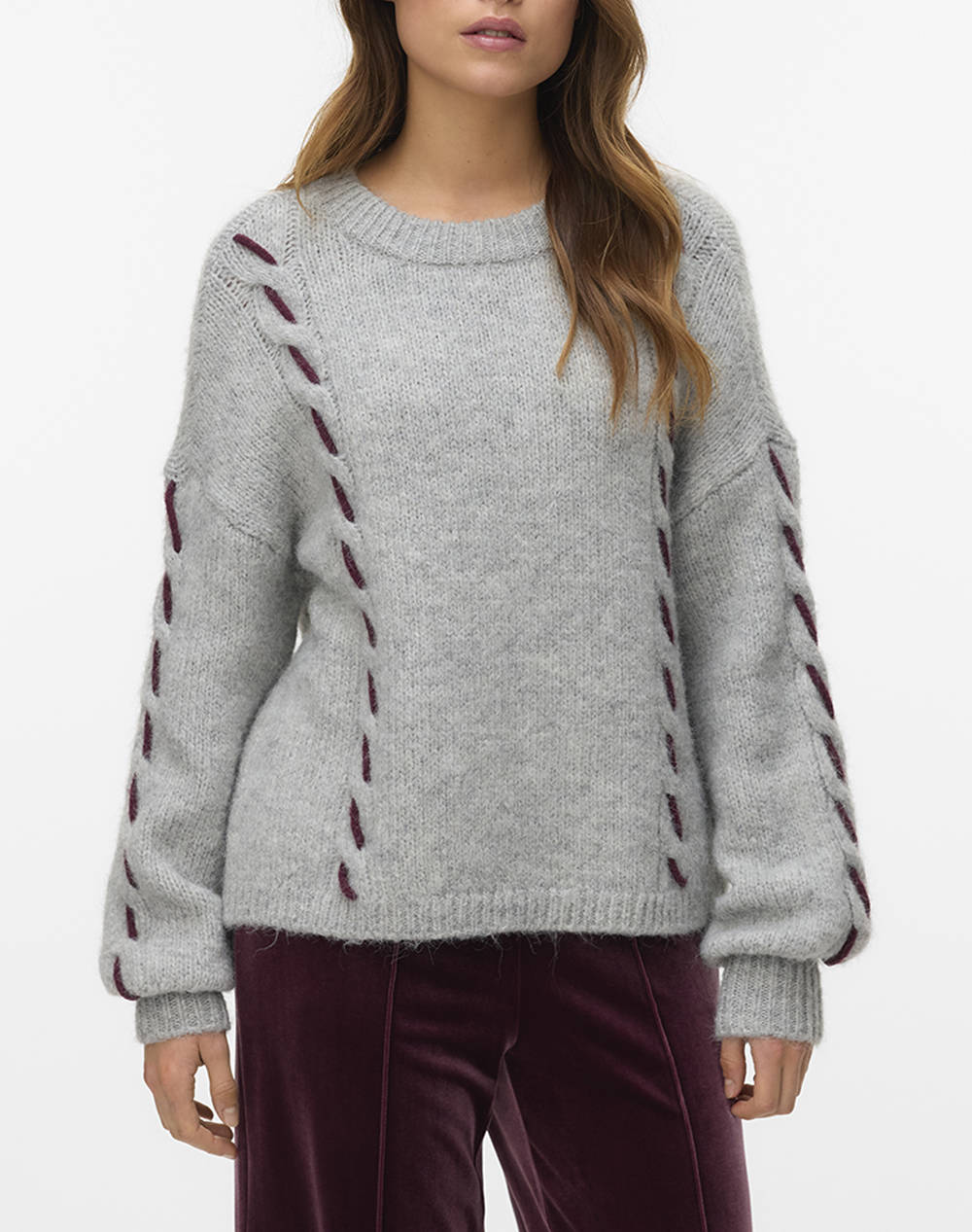 VERO MODA VMILINA LS O-NECK HANDSTITCH PULLOVER
