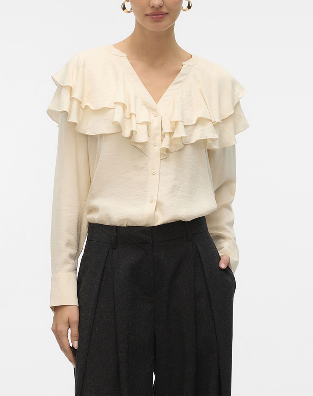 VERO MODA VMLIZZI LS FLOUNCE TOP WVN GA