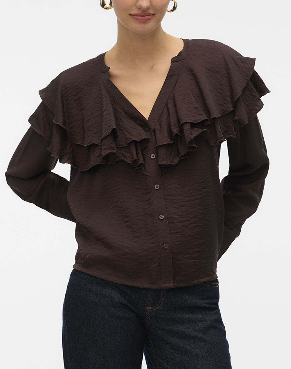 VERO MODA VMLIZZI LS FLOUNCE TOP WVN GA