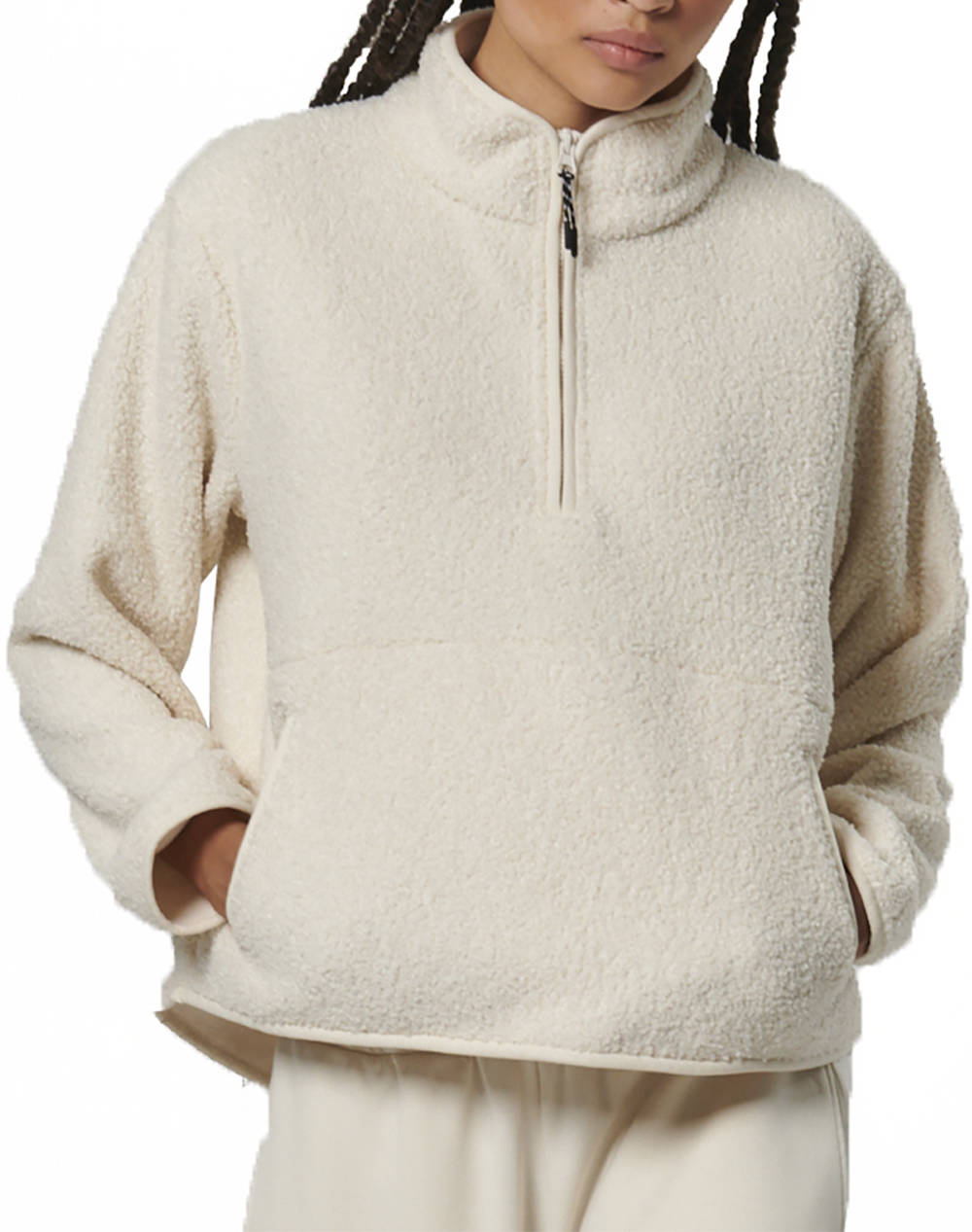 BODY ACTION WOMENS OVERSIZE BOUCLE-FLEECE HALF-ZIP
