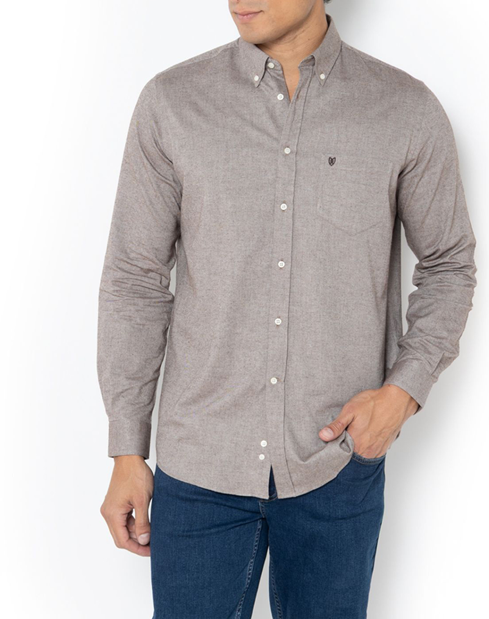 THE BOSTONIANS РИЗА REGULAR FIT Plain FLANNEL Button-down Regular Fit