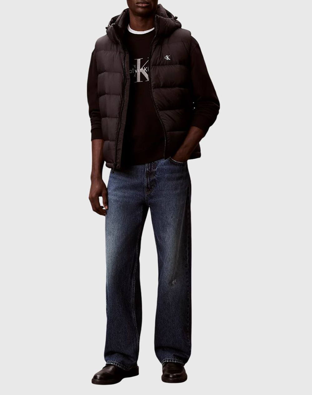 CALVIN KLEIN JEANS NYLON ZIP OFF HOOD DOWN PUFFER