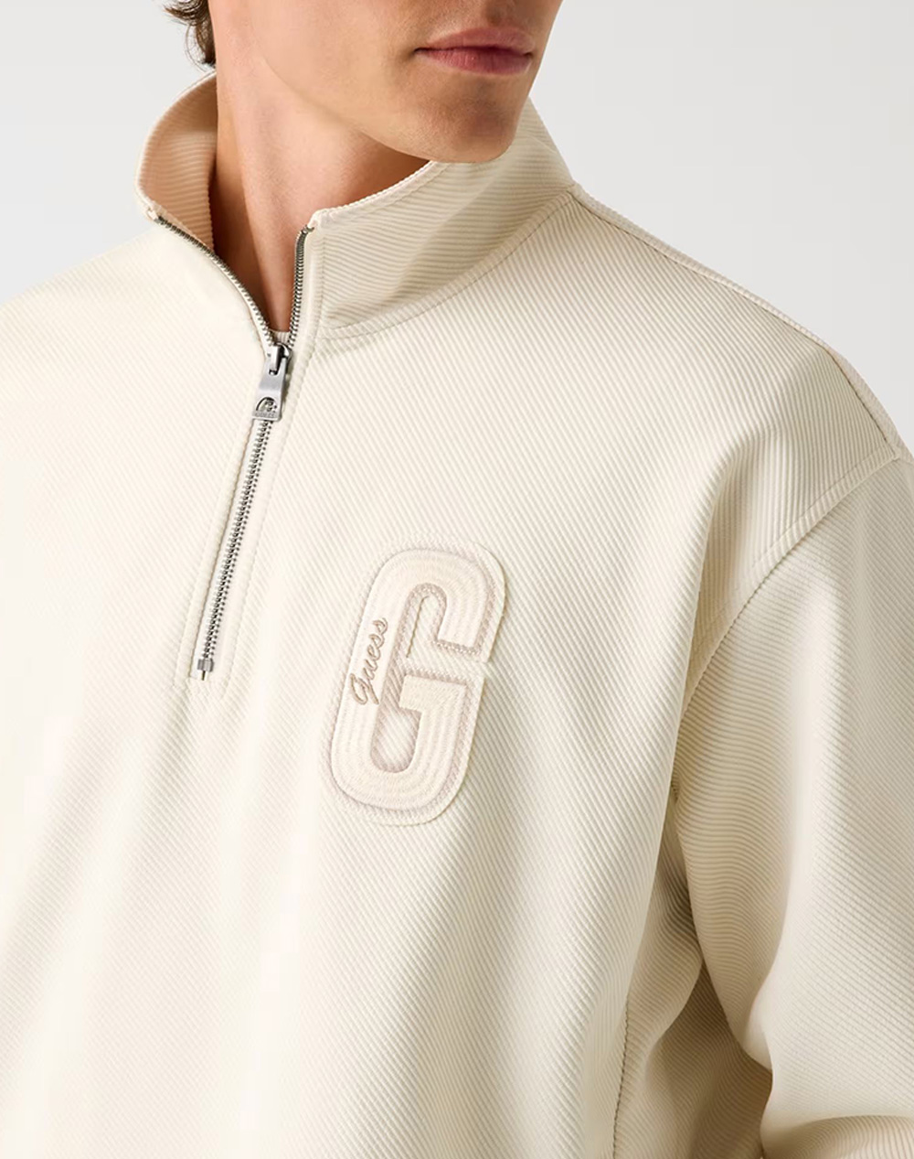 GUESS HARRIS TWILL ZIP MOCK NECK MENS SWEATSHIRT