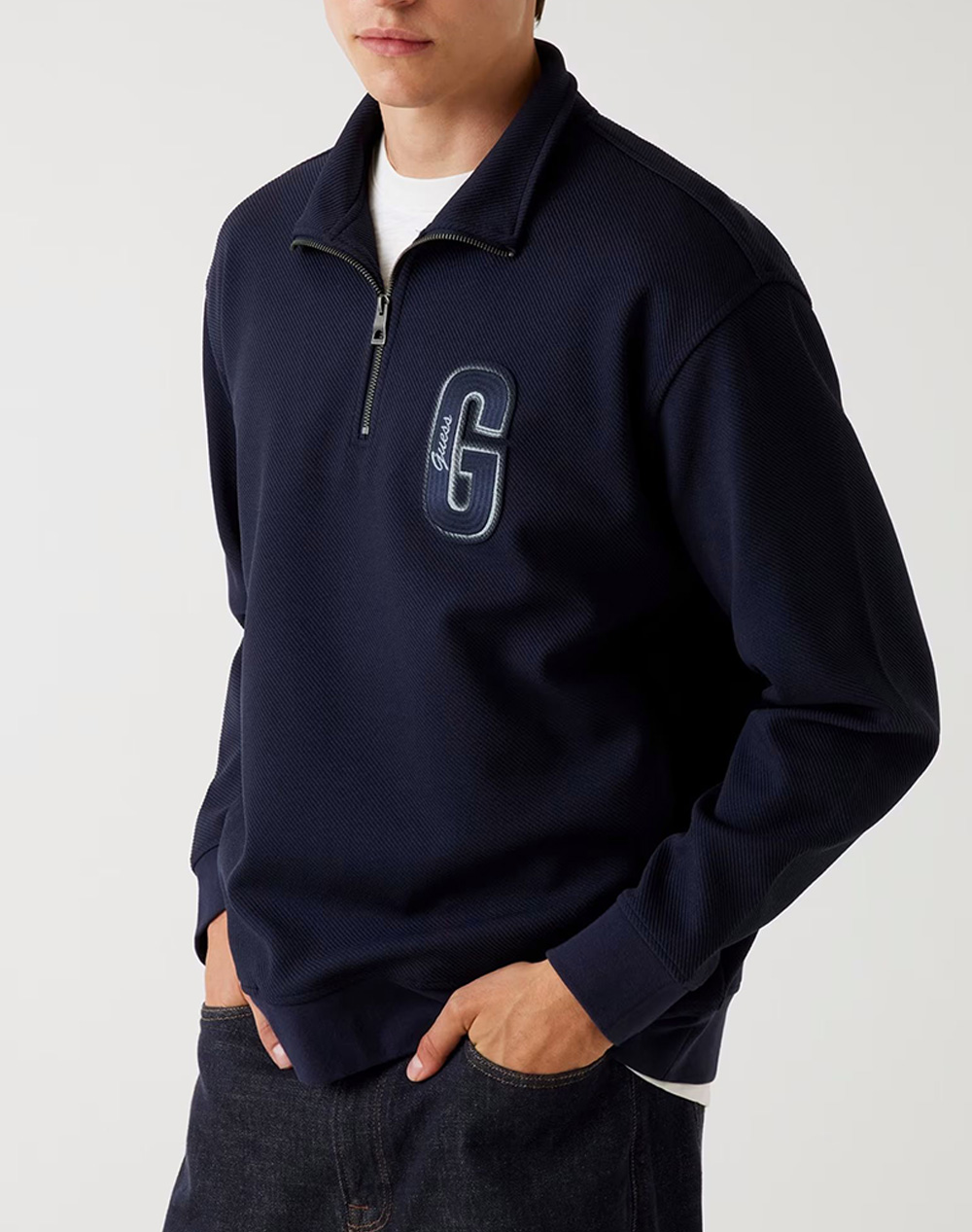 GUESS HARRIS TWILL ZIP MOCK NECK MENS SWEATSHIRT