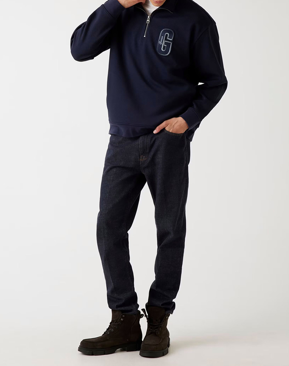 GUESS HARRIS TWILL ZIP MOCK NECK MENS SWEATSHIRT