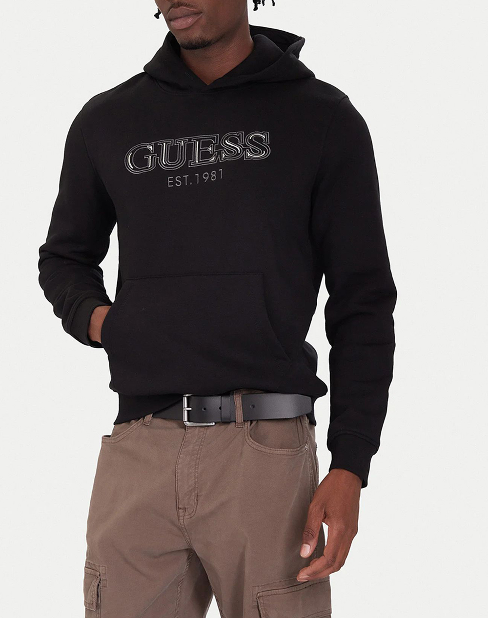 GUESS HOODED BASIC SWEATSHIRT MENS SWEATSHIRT