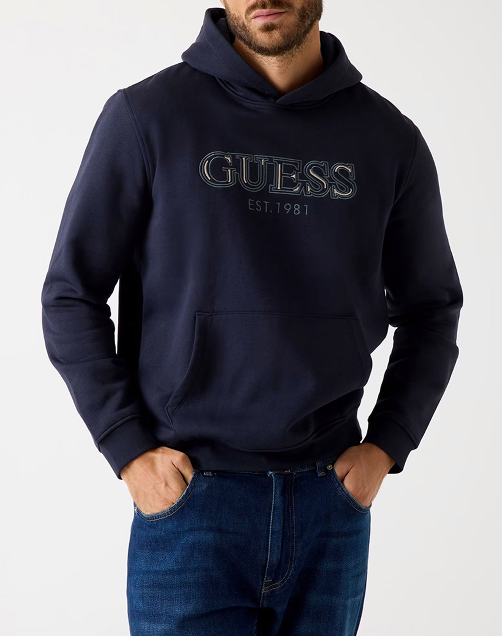 GUESS HOODED BASIC SWEATSHIRT MENS SWEATSHIRT