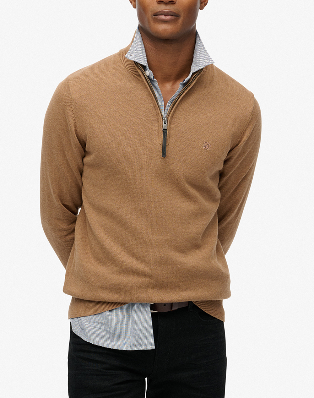 SUPERDRY D1 STUD ESSENTIALS COTTON HALF ZIP Мъжки плетен пуловер