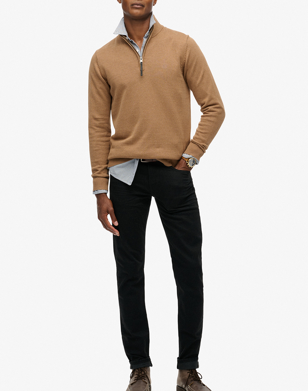 SUPERDRY D1 STUD ESSENTIALS COTTON HALF ZIP Мъжки плетен пуловер