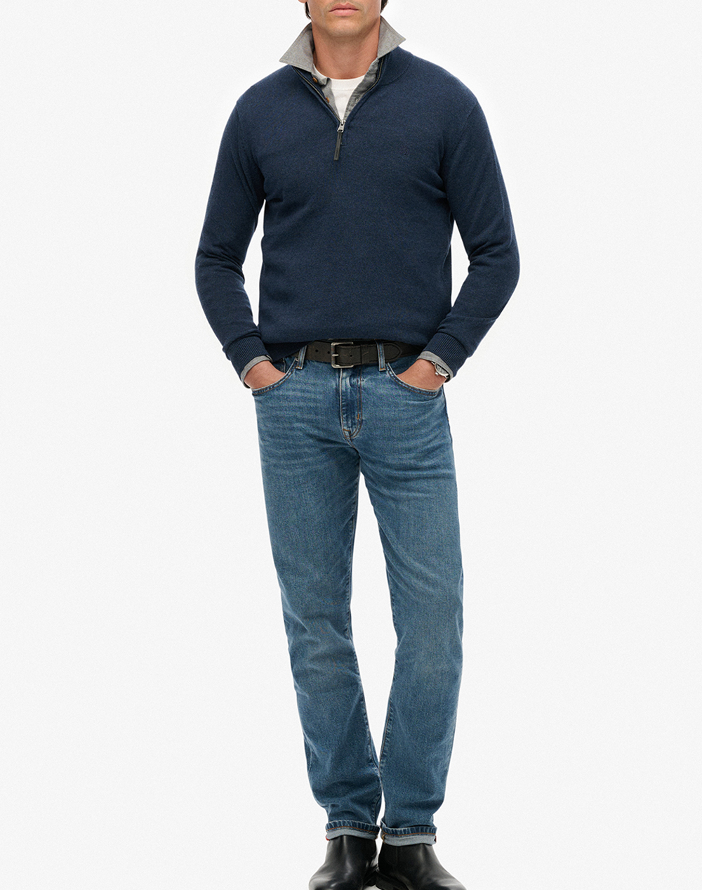 SUPERDRY D1 STUD ESSENTIALS COTTON HALF ZIP Мъжки плетен пуловер