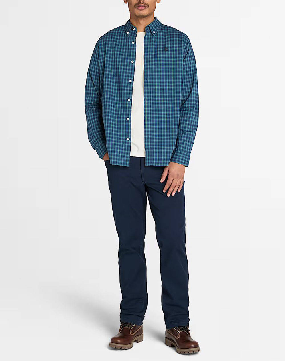 TIMBERLAND Stretch Poplin Gingham Shirt DARK DENIM YD
