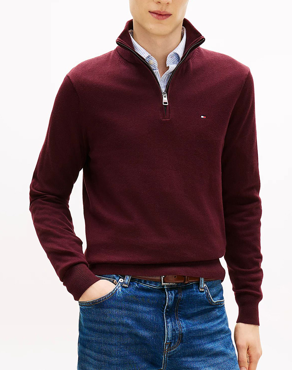 TOMMY HILFIGER PIMA ORG CTN CASHMERE ZIP MOCK