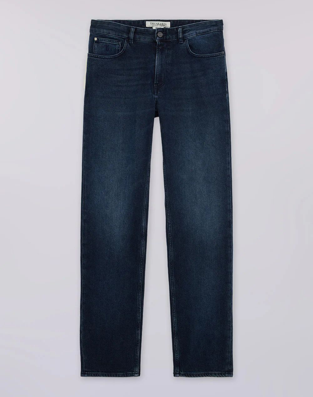 TRUSSARDI JEANS-5 TASCHE 380 ICON IN DENIM BLUE/BLACK STONE WASHED CON TRATTAMENTO CHIMICO