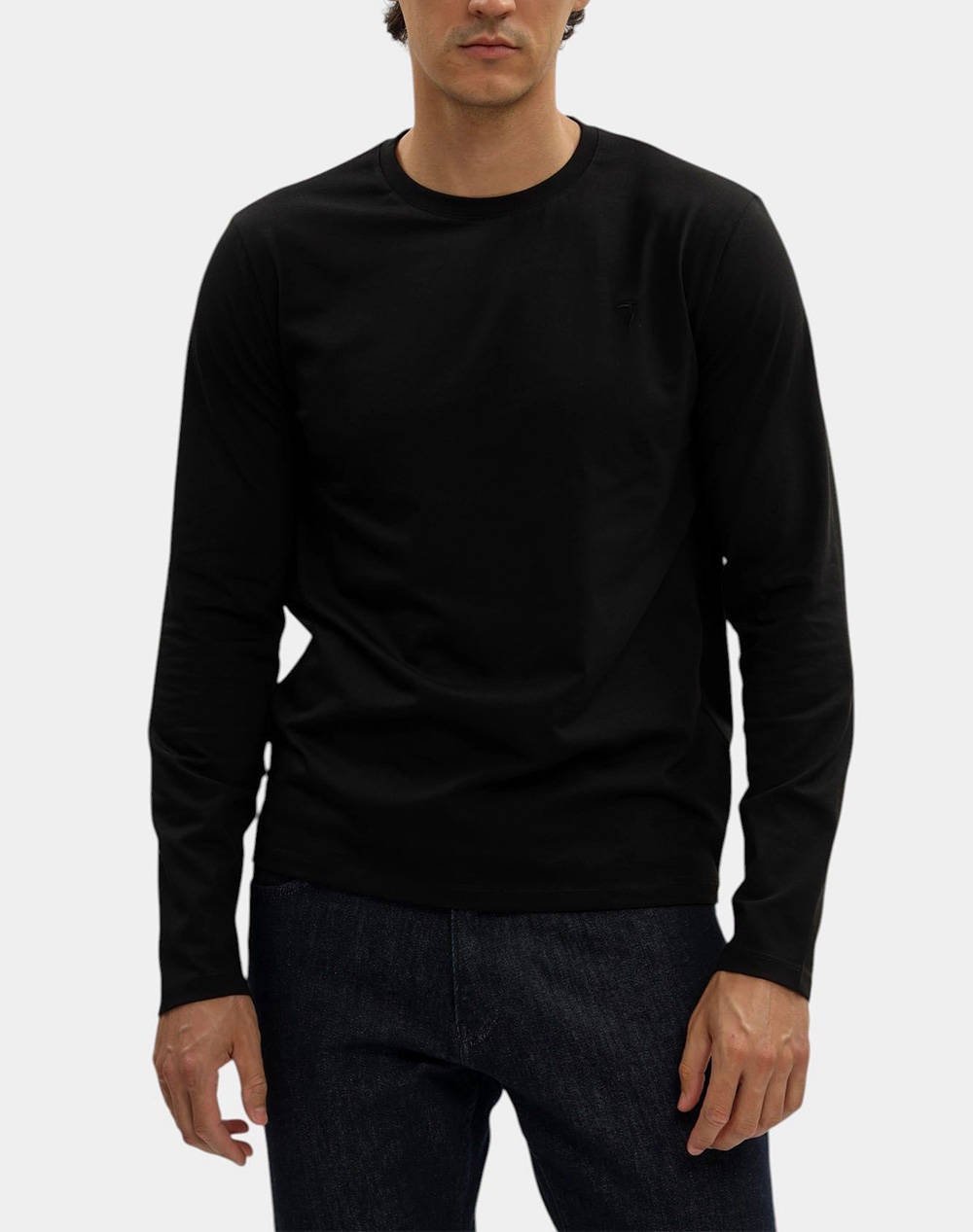 TRUSSARDI T-SHIRT SLIM FIT A MANICHE LUNGHE IN JERSEY STRETCH CON RICAMO
