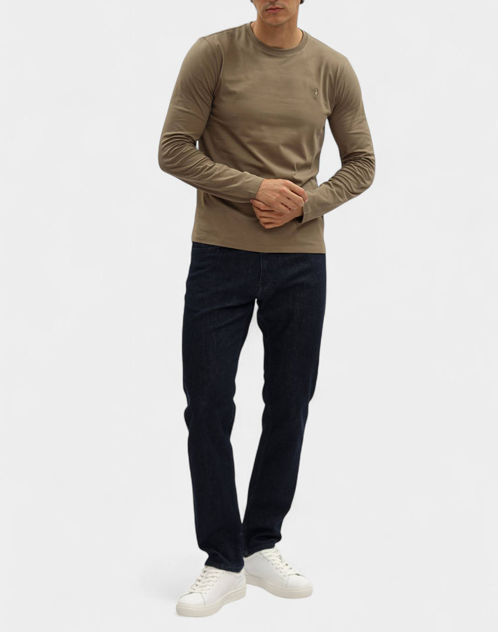TRUSSARDI T-SHIRT SLIM FIT A MANICHE LUNGHE IN JERSEY STRETCH CON RICAMO