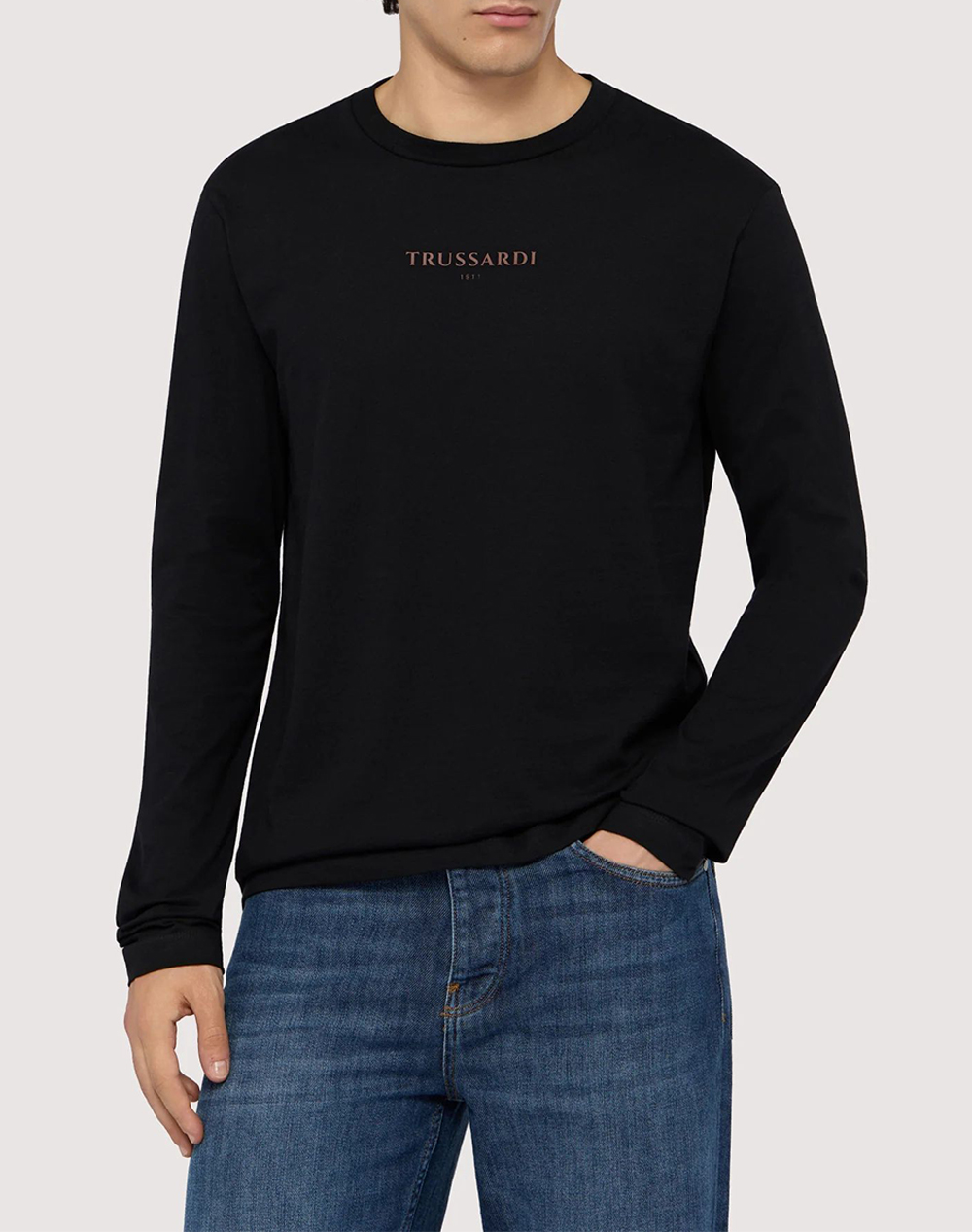 TRUSSARDI T-SHIRT REGULAR FIT A MANICHE LUNGHE CON STAMPA TRUSSARDI