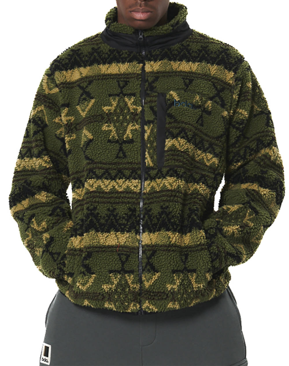 BODY ACTION MENS PRINTED SHERPA-FLEECE JACKET