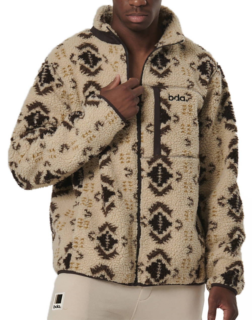 BODY ACTION MENS PRINTED SHERPA-FLEECE JACKET