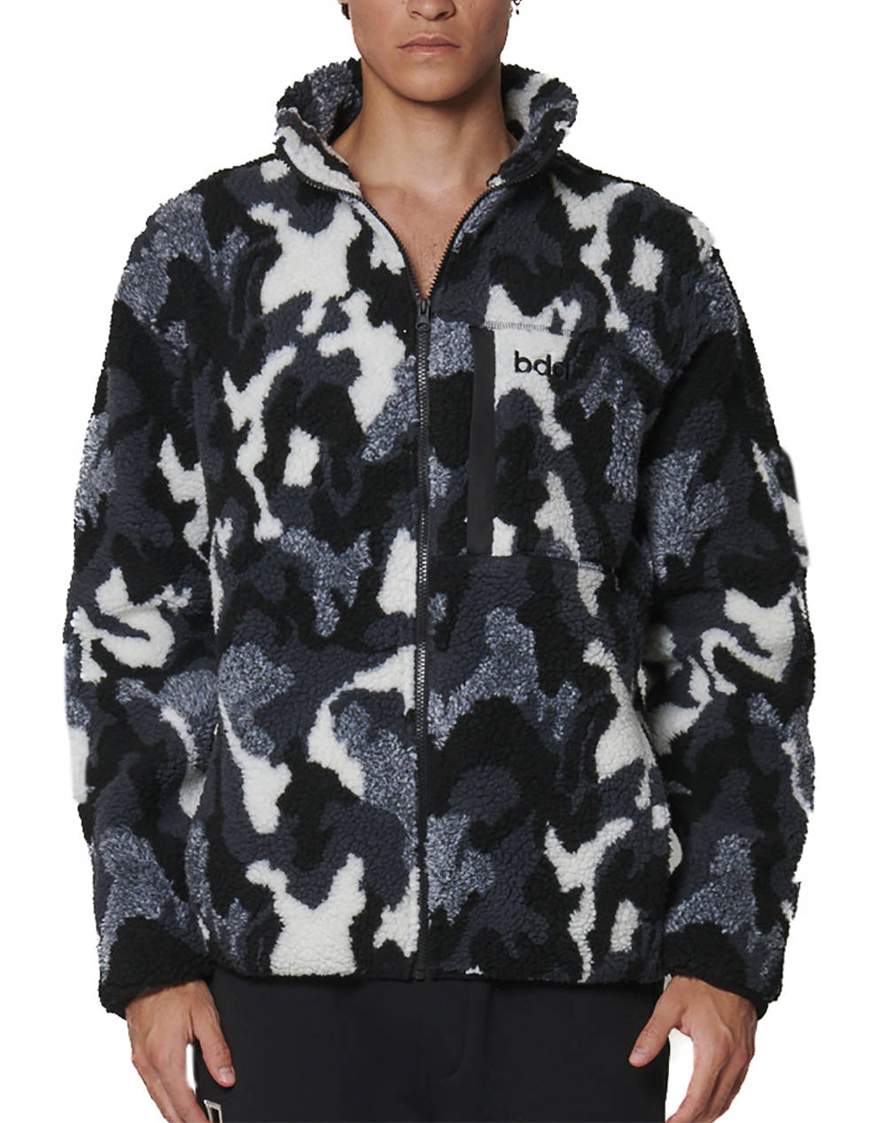 BODY ACTION MENS PRINTED SHERPA-FLEECE JACKET