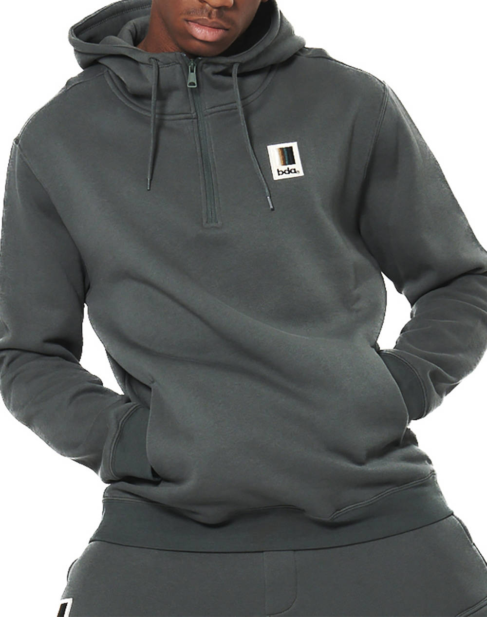 BODY ACTION MENS HALF-ZIP HOODED SWEATSHIRT
