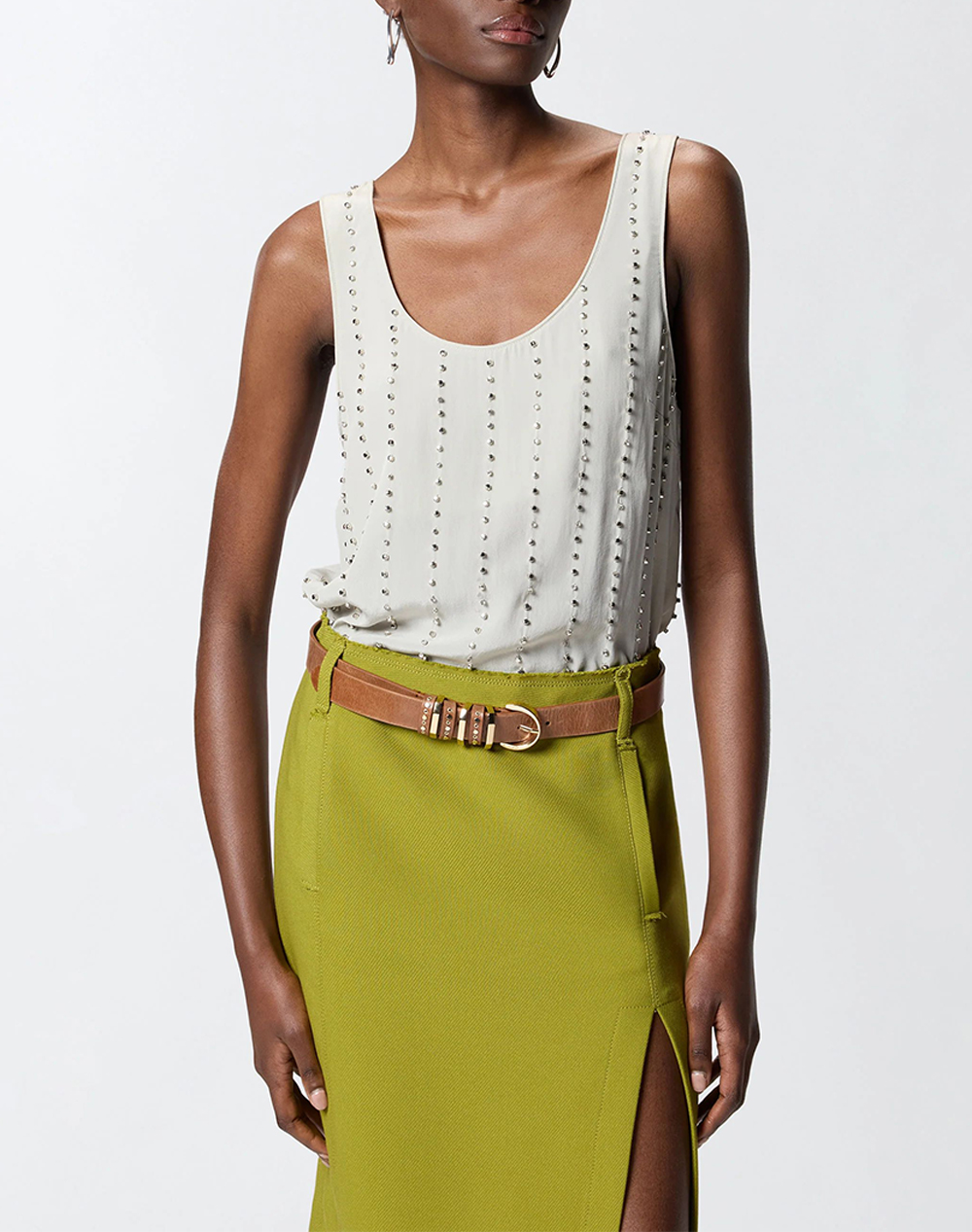 PINKO TESSA TOP FLUIDO RICAMO GESSAT