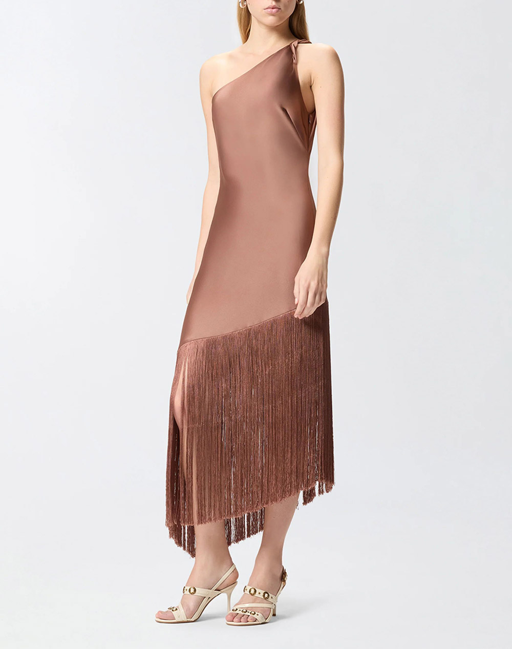 PINKO KIWI ABITO SATIN CON FRANGE