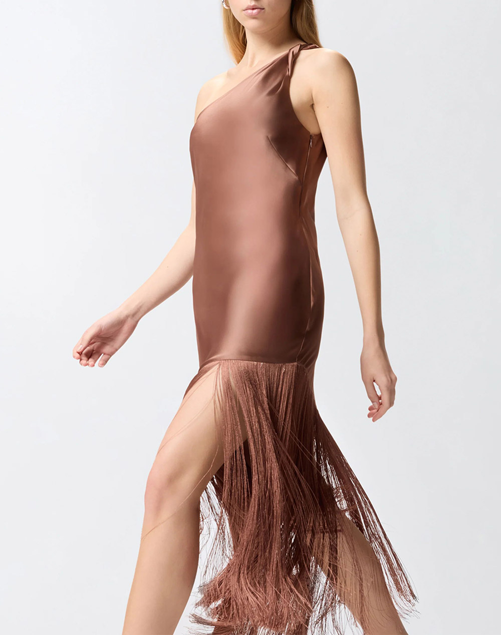 PINKO KIWI ABITO SATIN CON FRANGE