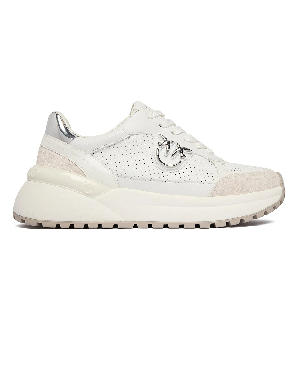 PINKO SHOES GEM 15 - SNEAKER COW SUEDE/PERFORATED WHITE
