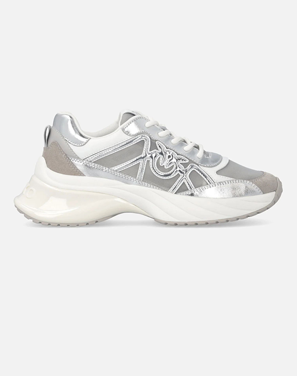 PINKO SHOES ARIEL 33 - SNEAKER LAMINATED CALF LEATHER/NET/COW SUEDE SILVER