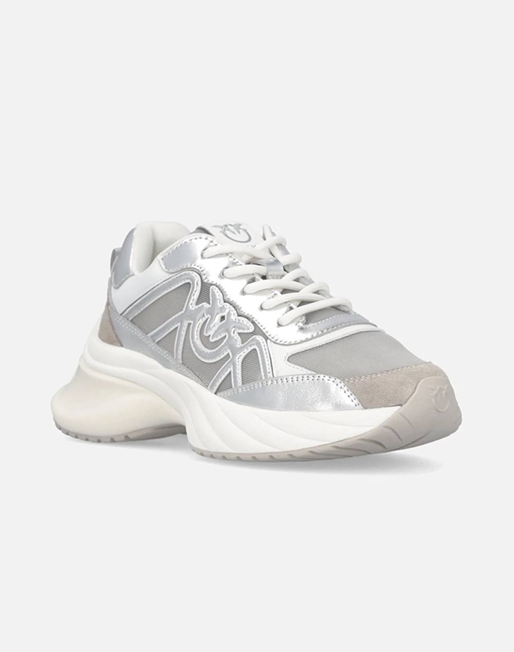 PINKO SHOES ARIEL 33 - SNEAKER LAMINATED CALF LEATHER/NET/COW SUEDE SILVER