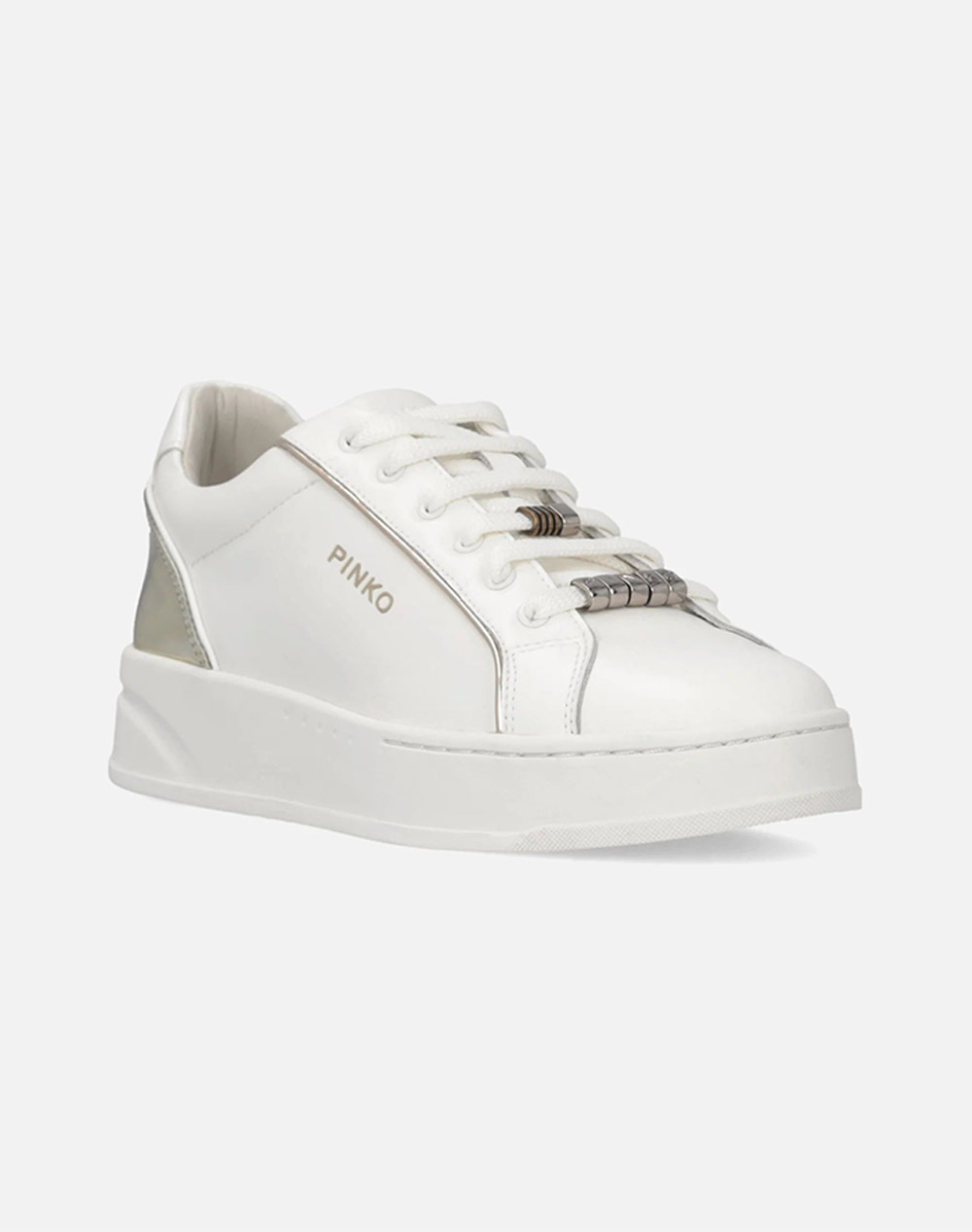 PINKO SHOES IRIS 01 - SNEAKER CALF LEATHER MILK/PLATINUM