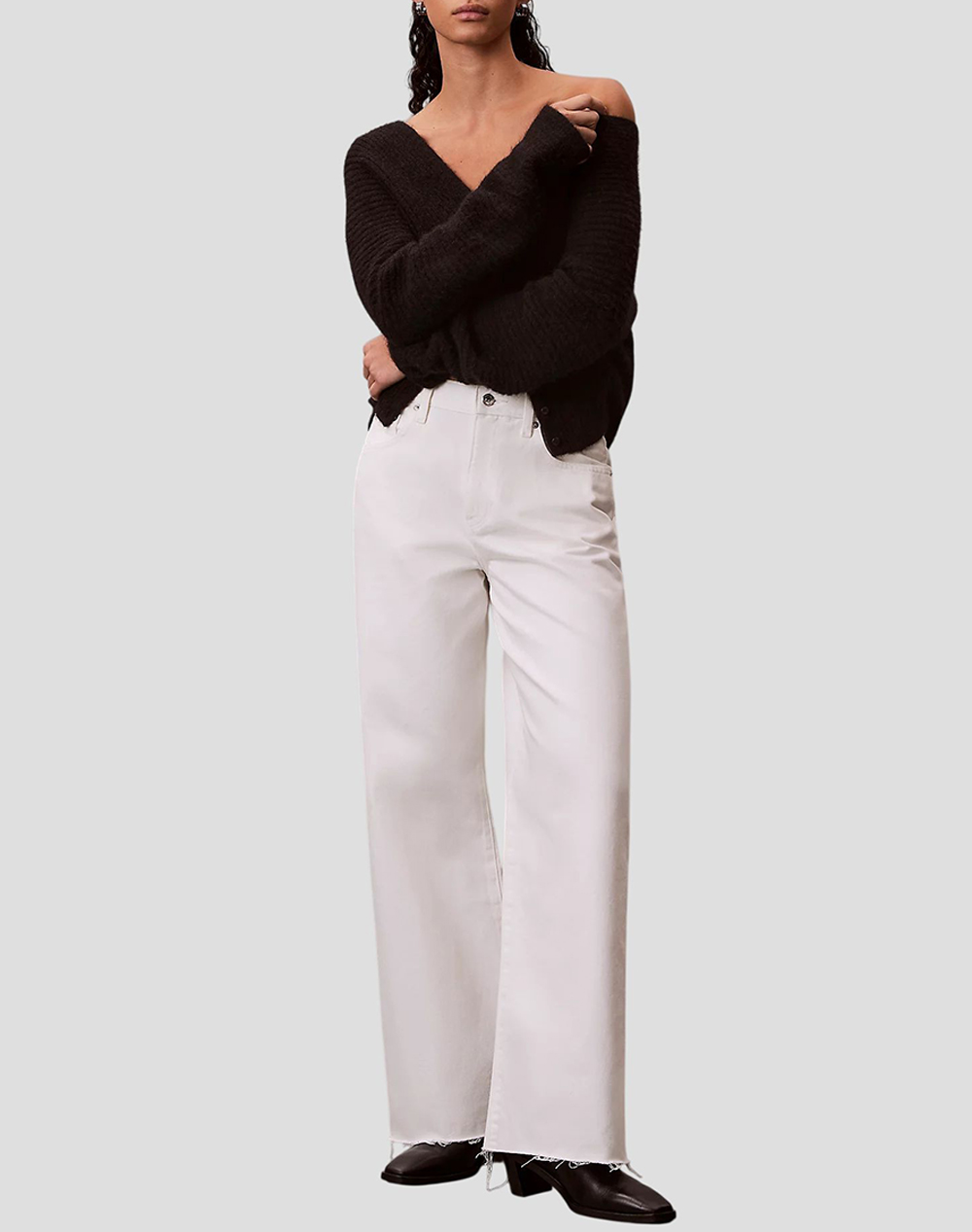 CALVIN KLEIN JEANS THE WIDE LEG RAW HEM CHALK WHITE