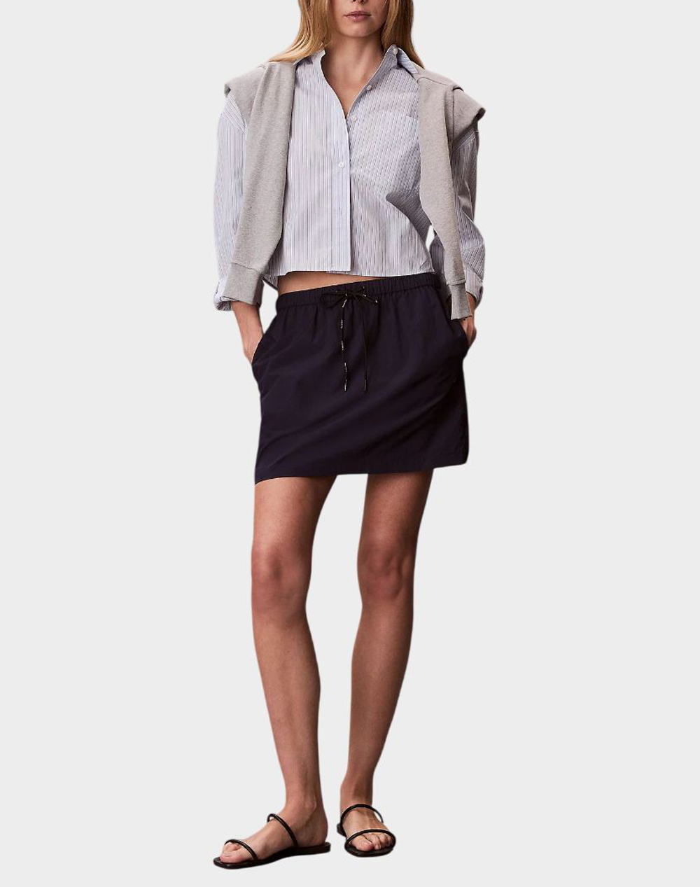 CALVIN KLEIN JEANS YARNDYE COTTON POPLIN CROPPED SH