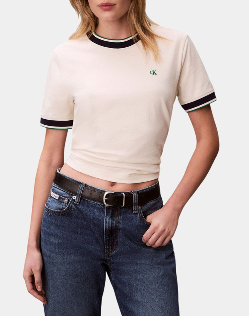 CALVIN KLEIN JEANS SS CTN MONOGRAM STRIPE TRIM TEE