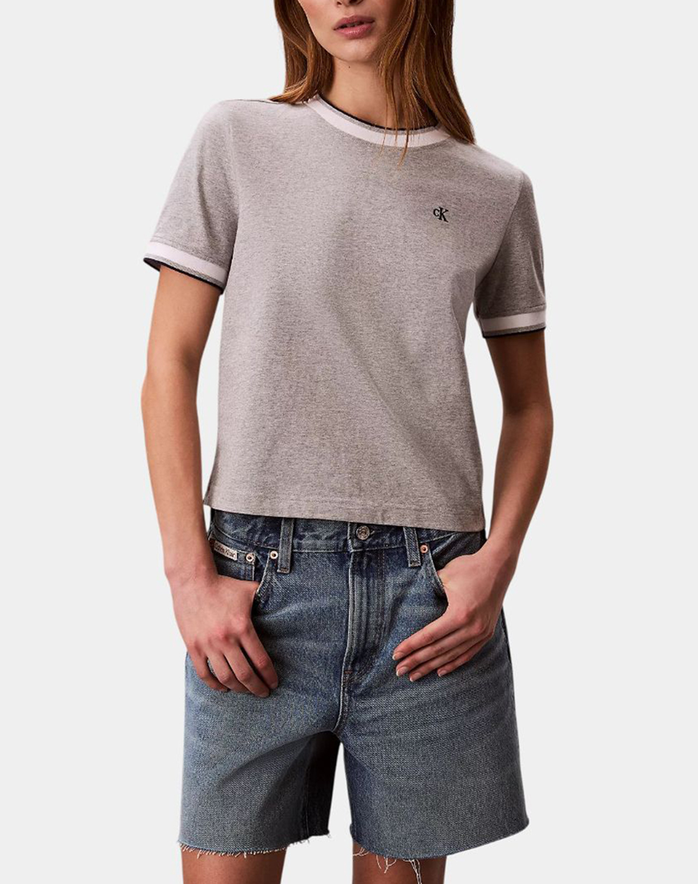 CALVIN KLEIN JEANS SS CTN MONOGRAM STRIPE TRIM TEE