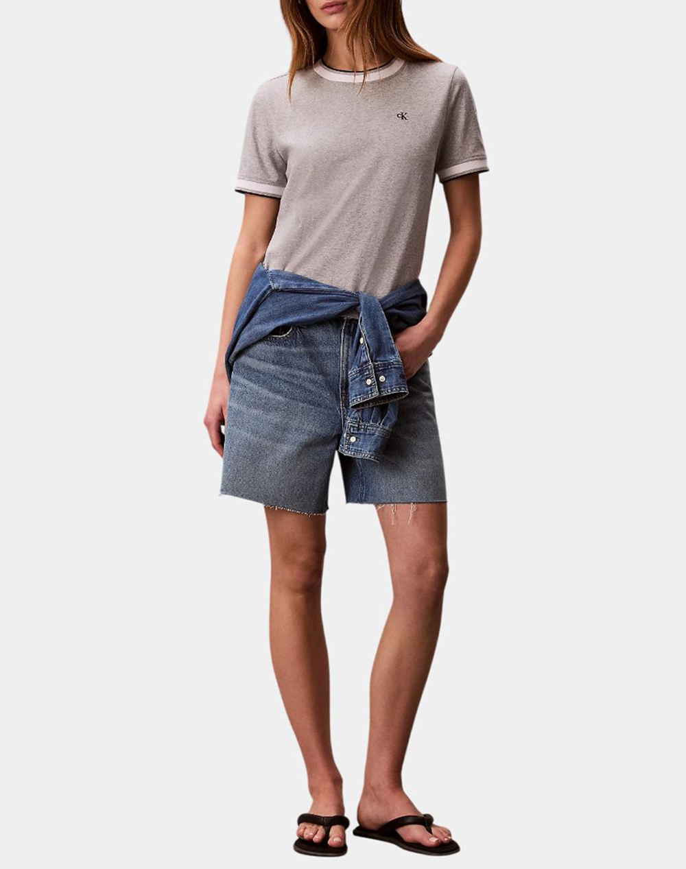 CALVIN KLEIN JEANS SS CTN MONOGRAM STRIPE TRIM TEE