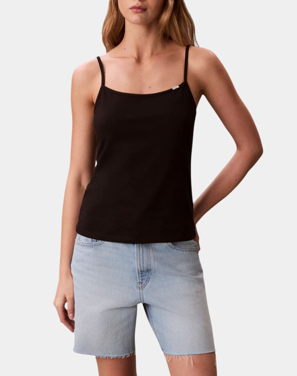 Calvin klein jeans sl cotton stretch strap cami female топ/боди черно