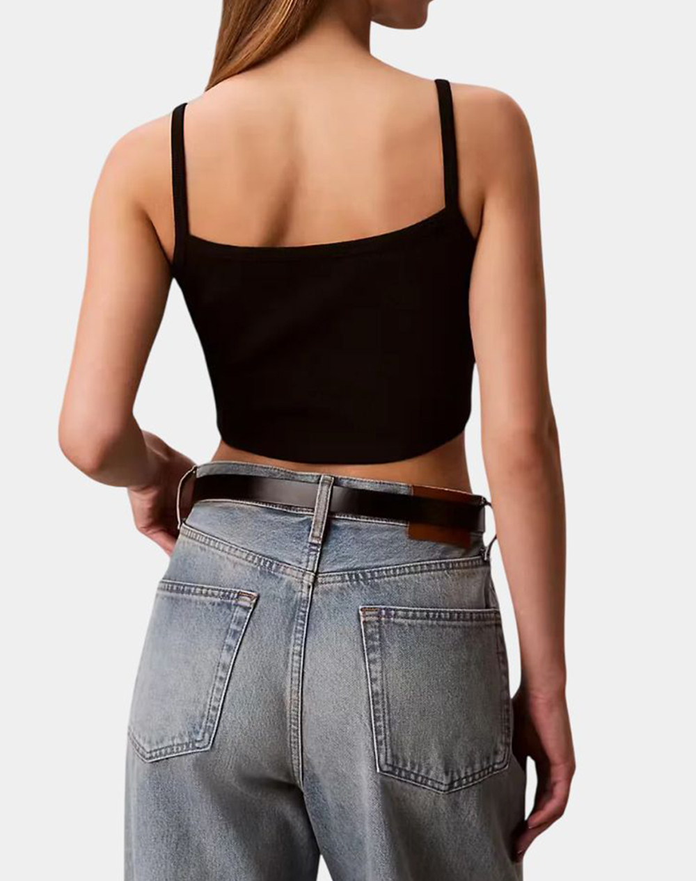 CALVIN KLEIN JEANS SL WOVEN LABEL 2X2 BABY RIB CROP