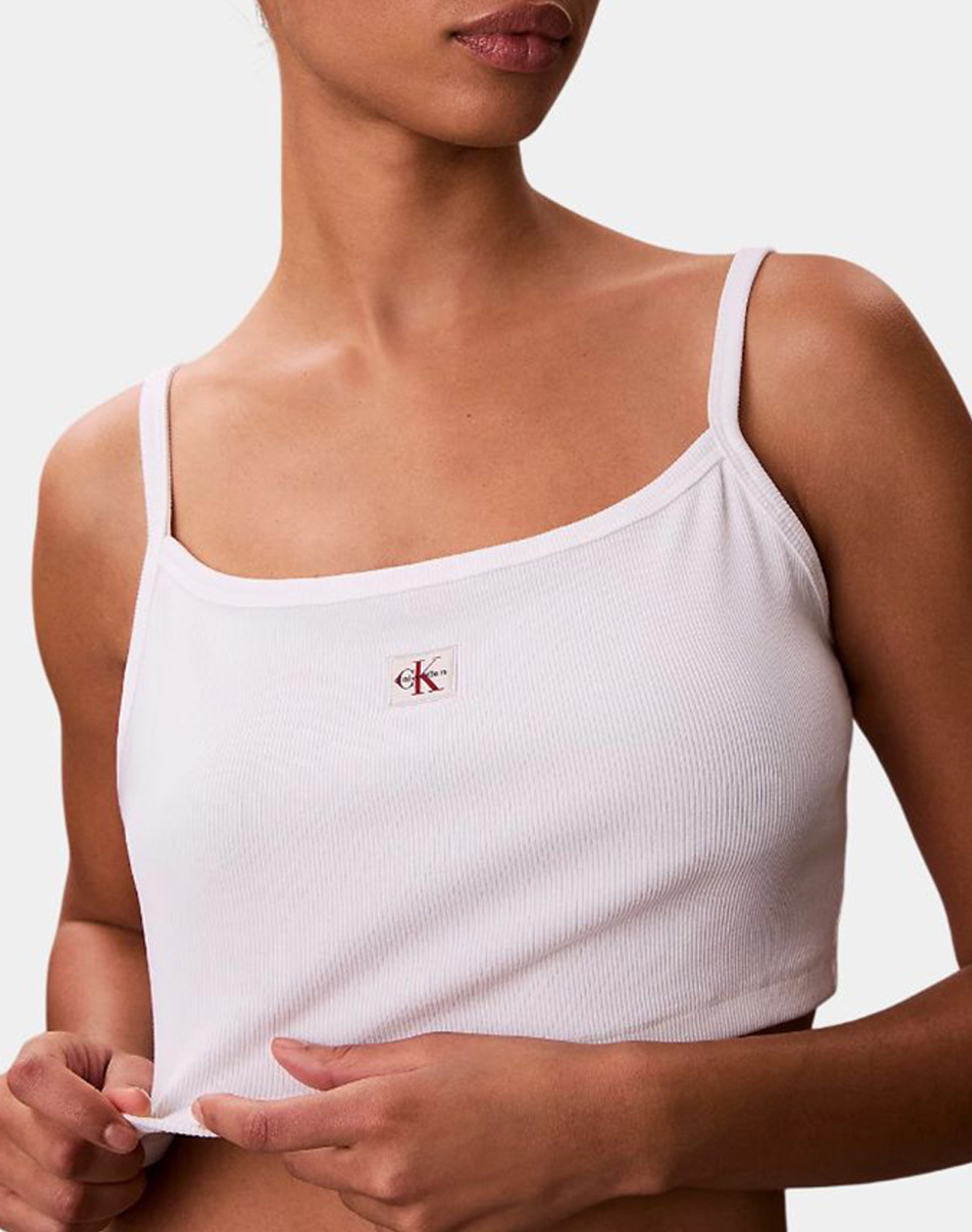 CALVIN KLEIN JEANS SL WOVEN LABEL 2X2 BABY RIB CROP