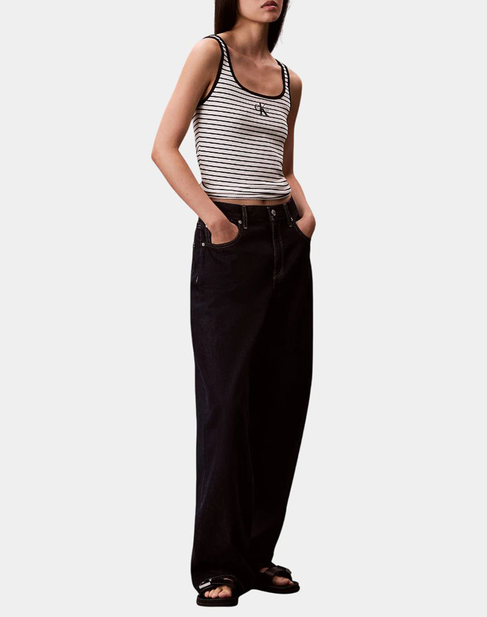 CALVIN KLEIN JEANS STRIPED MONOLOGO SCOOP NK RIB TA
