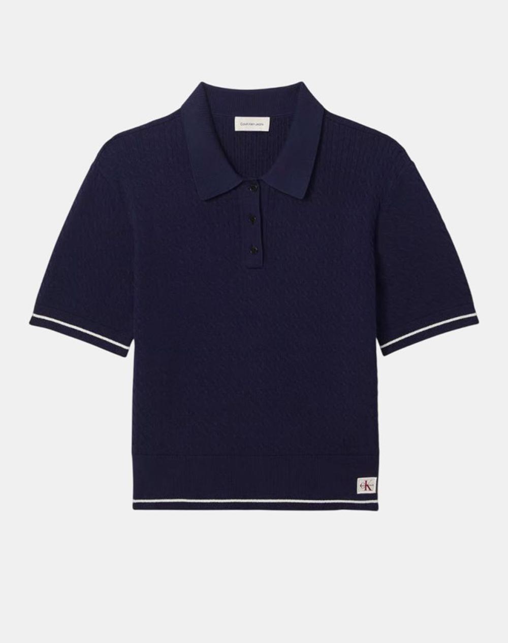 CALVIN KLEIN JEANS SS WOVEN LABEL CROPPED CABLE SWE