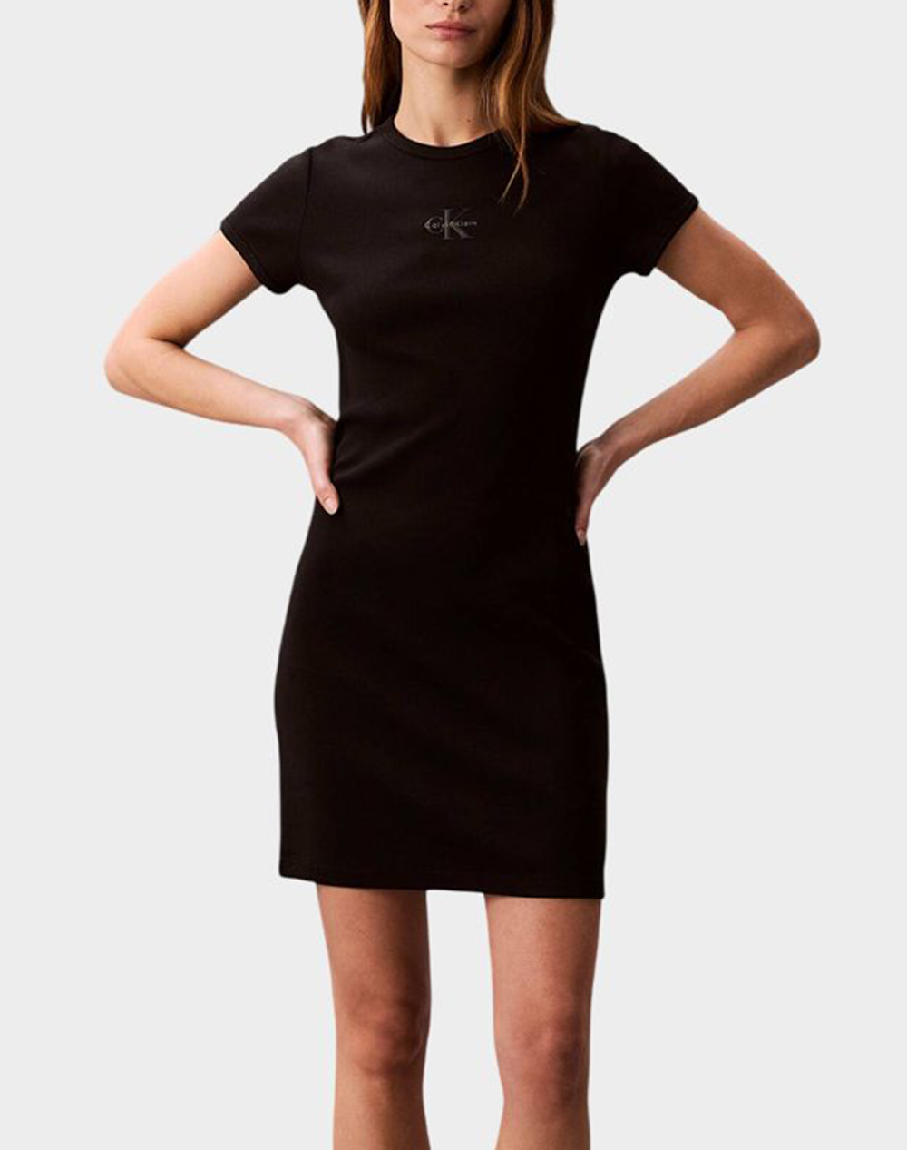 CALVIN KLEIN JEANS SS MONOLOGO BABY RIB MINI DRESS