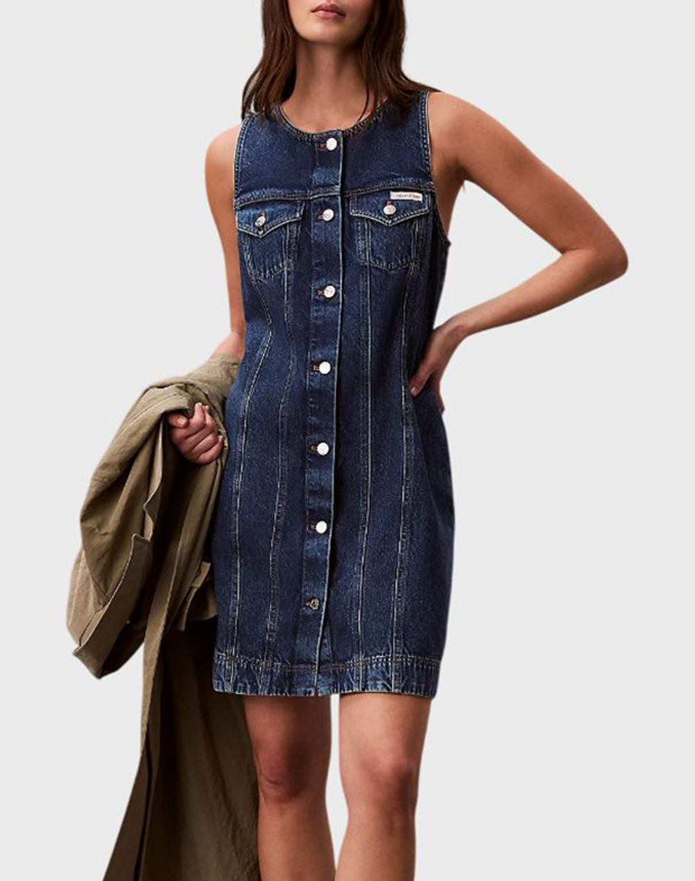 CALVIN KLEIN JEANS WHS SLVLS MINI TRUCKER DRESS MAD