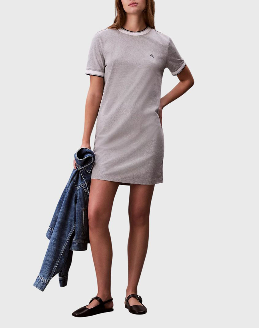 CALVIN KLEIN SS CTN MONOGRAM STRIPE TRIM MINI