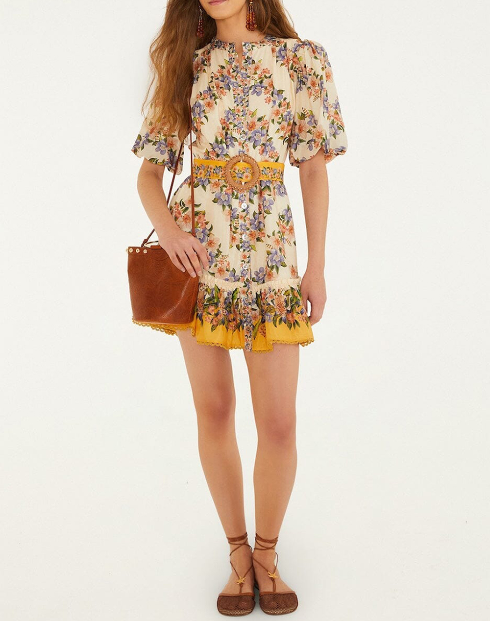 FARM RIO HILO STRIPES SAND MINI DRESS-HILO STRIPES SAND