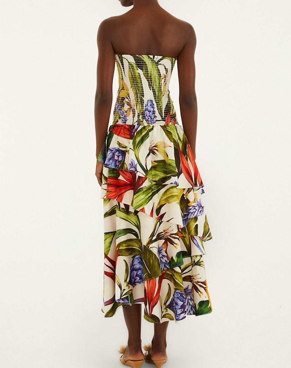 FARM RIO FLORART SAND STRAPLESS MAXI DRESS-FLORART SAND