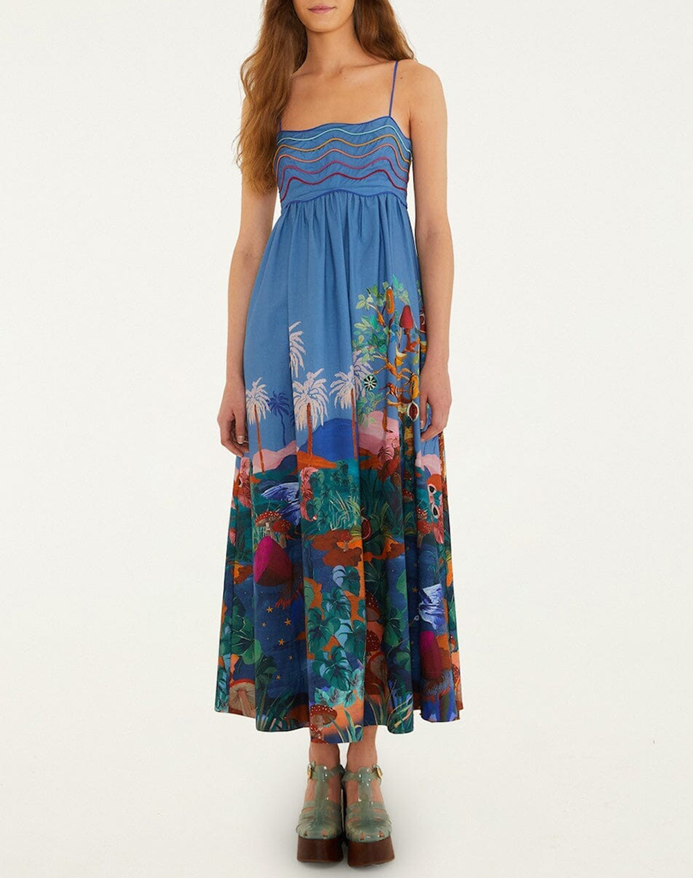FARM RIO DREAM LANDSCAPE MULTICOLOR SLEEVELESS MAXI DRESS-DREAM LANDSCAPE MULTICOLOR
